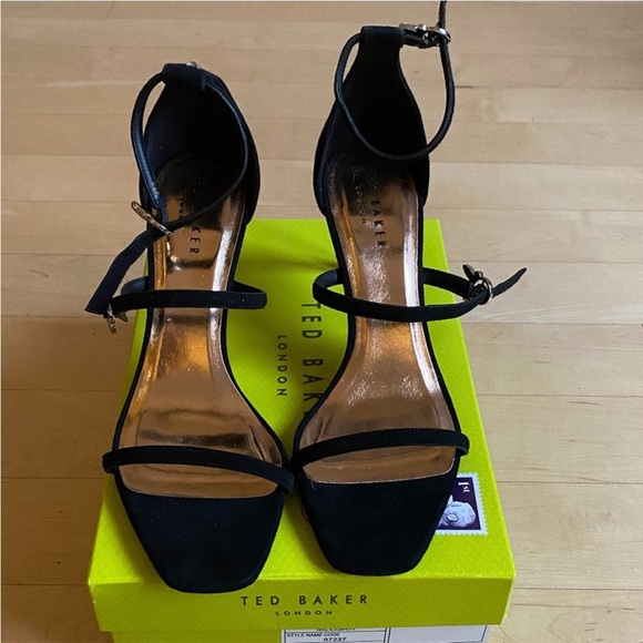 Ted Baker NEW black suede heels ankle 3 straps - Picture 10 of 12